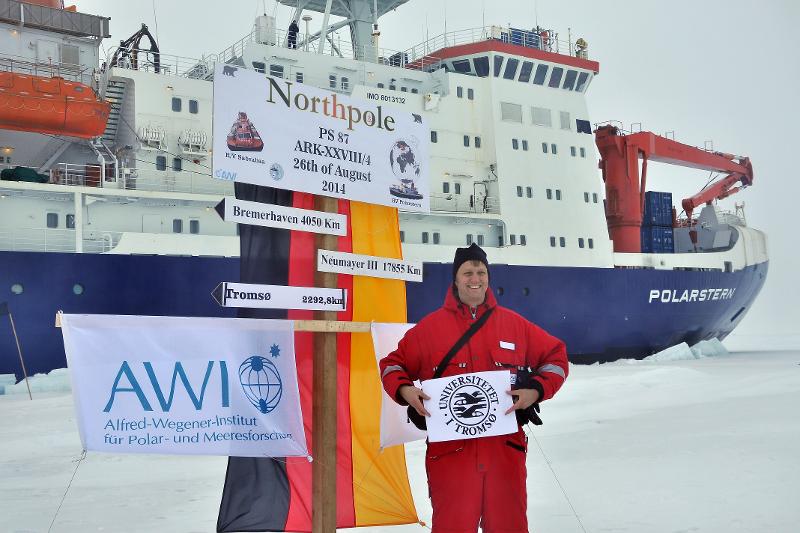 Instituttleder ved Institutt for geologi, Matthias Forwick var på Nordpolen i 2014 i forbindelse med et geologitokt i Polhavet. 